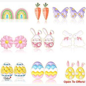 9 Pairs Stud Earrings Set, Alloy Material, Holiday Decoration Accessories